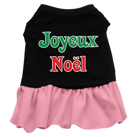 Joyeux Noel Screen Print Dress Black with Pink Med